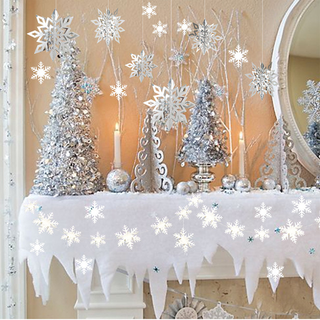 Ice Blue White Snowflakes Decorations frozen Birthday Party 3D Hollow  Snowflakes Garlands Hanging Christmas Decorations For